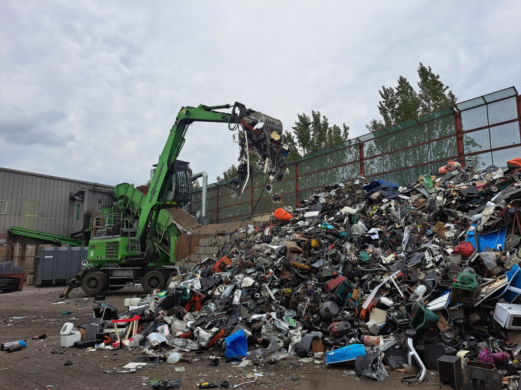 A tipper truck collects electrical waste