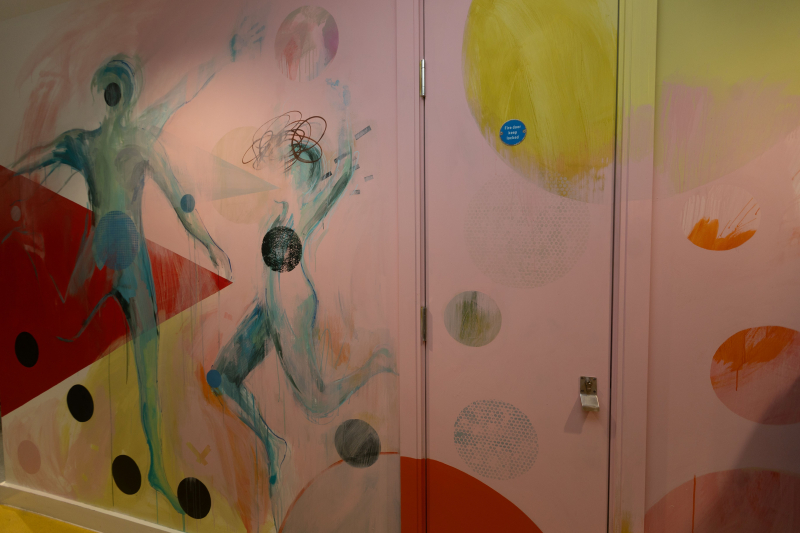A colourful wall mural at the Dugdale Arts Centre