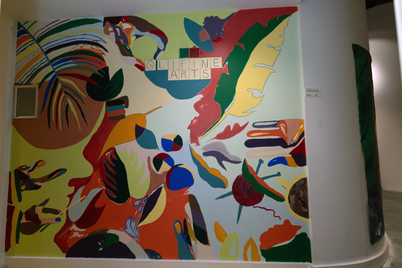 A colourful wall mural at the Dugdale Arts Centre