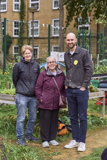 Councillors Rowena Champion, Tricia Clarke and James Pott at the Harvest Festival