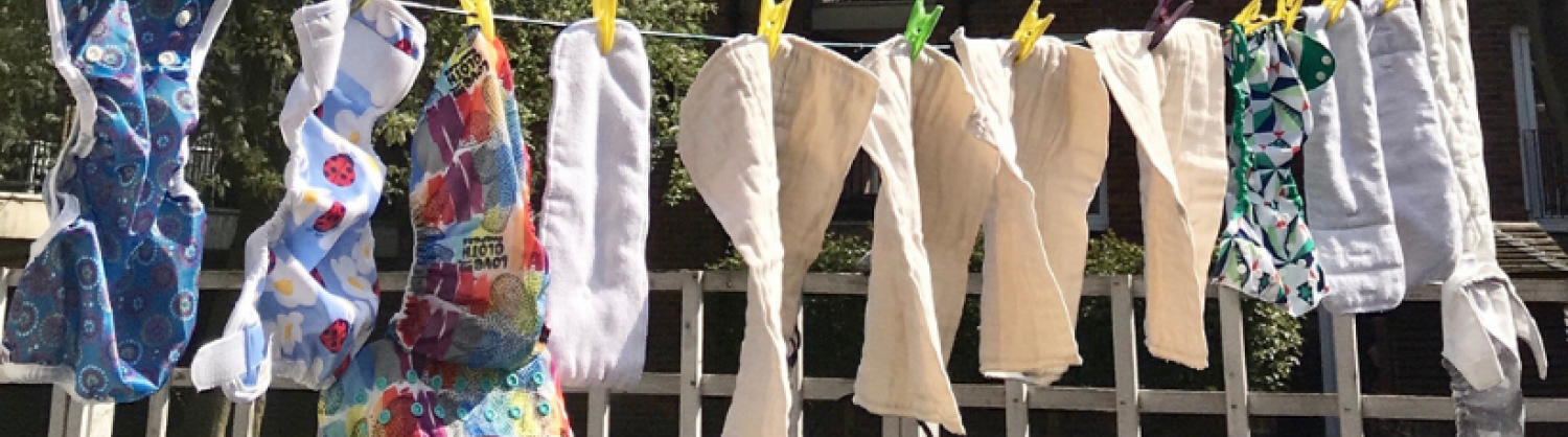 Reusable nappies on washing line