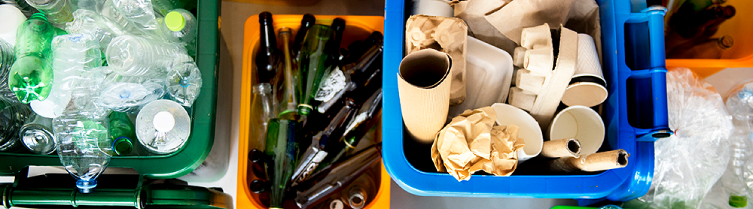 recycling materials in bins