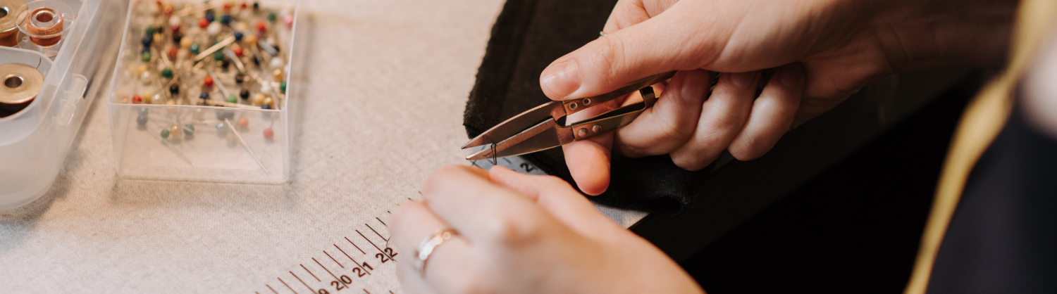 Needlework being completed with recycled fabric