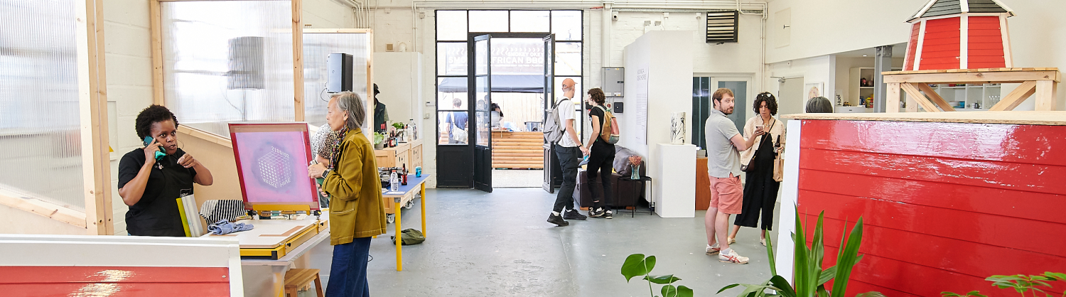 Indoor communal area at Artist Hive Studios where their talks take place