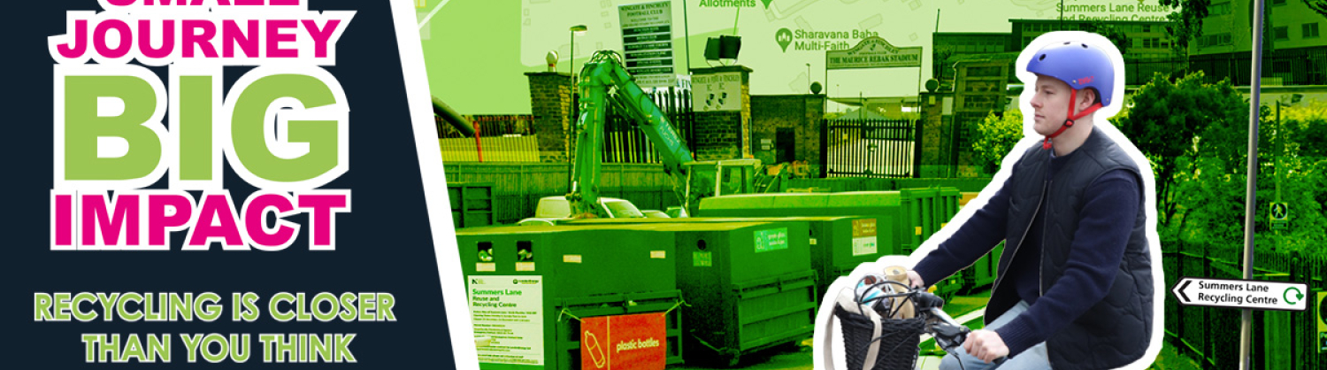 A cyclist taking items to the reuse and recycling centre