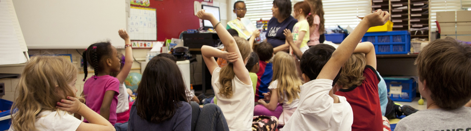 Primary school aged children learning in a classroom