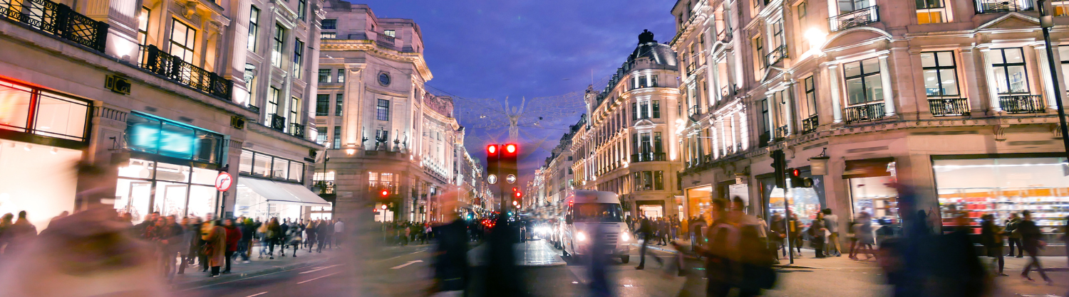 A time-lapse picture of people on Oxford St