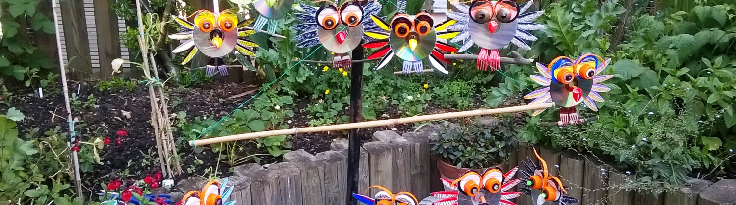 Previous example of some beautiful recycled art made at these workshops- recycled owl tree decoration.