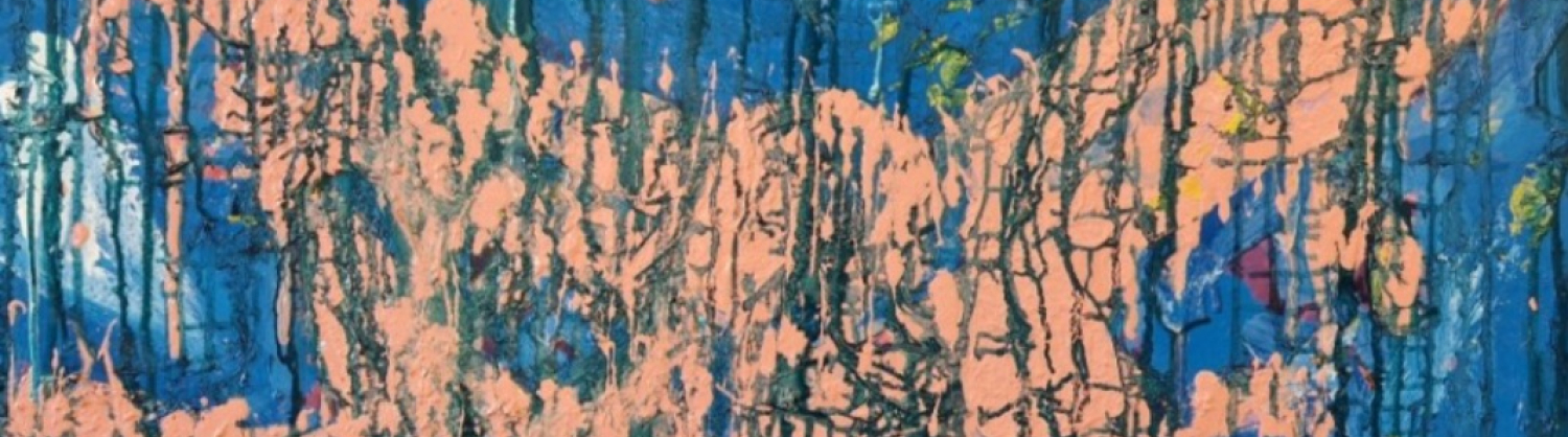 A blue and orange abstract artwork