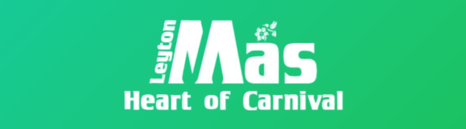 A white logo on a green background, reading 'Leyton Mas Heart of Carnival'