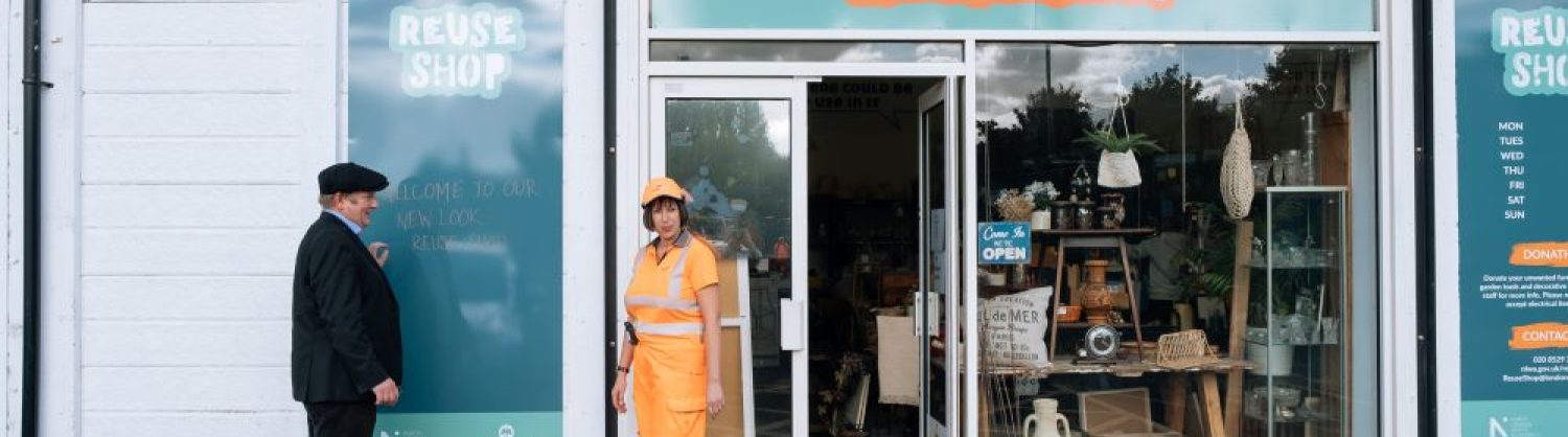 Kings Road RRC Reuse Shop with Cllr Loakes and LEL colleague