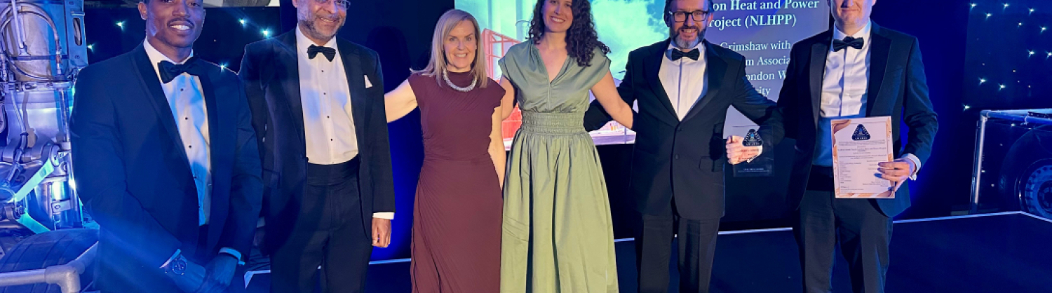 National Civic Trust Awards judges Josh Fenton and Ernest Fasanya presented the award to Bron Claridge (NLWA), Claire Greenland (Grimshaw), Javier Cejudo (NLWA), and Nick Hawkes (Grimshaw)