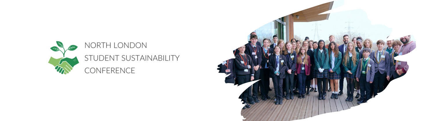 North London Student Sustainability Logo next to a picture of a group of smiling students stood outside