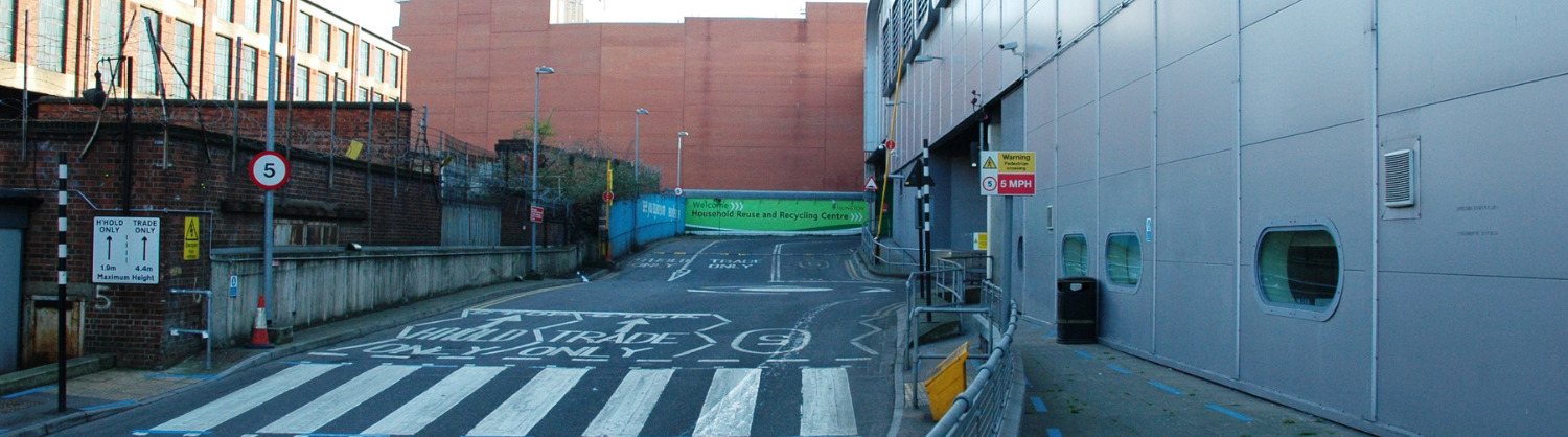 The driveway entrance to Hornsey Street Reuse and Recycling Centre