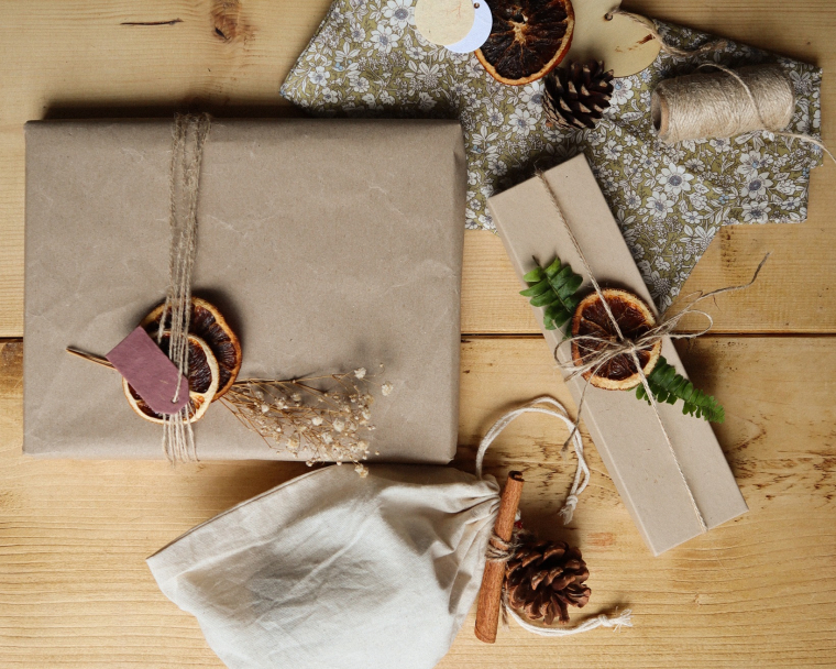 Gifts wrapped in brown paper