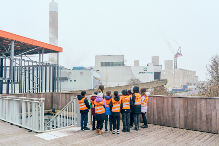 School children overlooking energy from waste facility at the Edmonton EcoPark