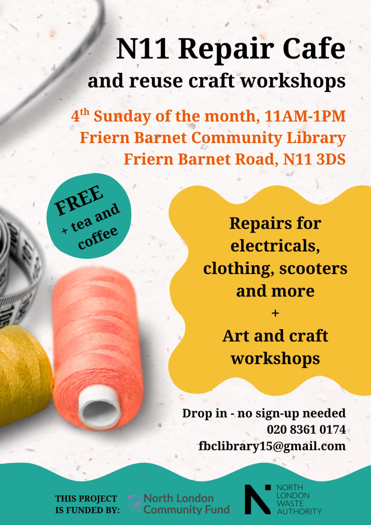 Flyer showing details of N11 Repair Cafe event on the 28 Sept 2025
