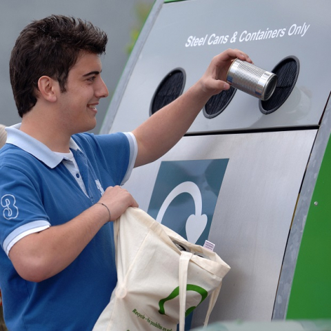 Man recycling cans