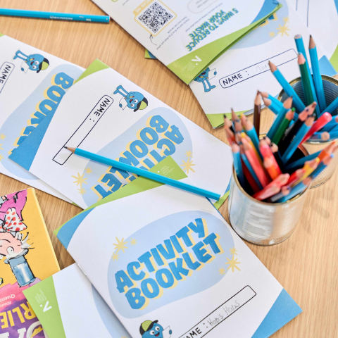 Activity booklets and colour pencils