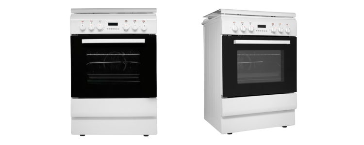 A gas oven pictured front on and from the side