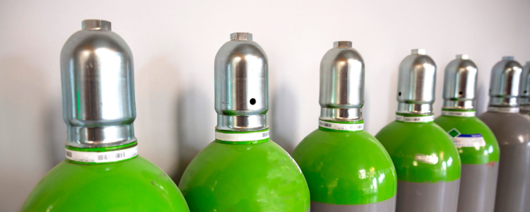 A line-up of CO2 bottles